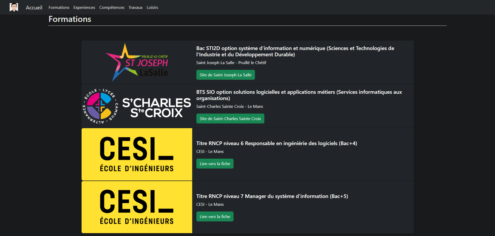 Capture d'écran du site actuel